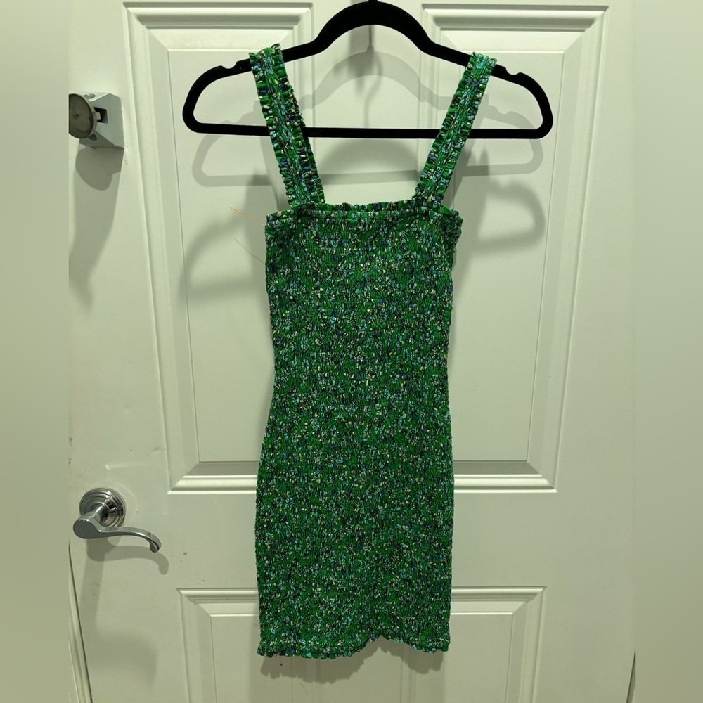 RHODE Jasmine Dress Green Floral Smocked Mini Dress Size small Bodycon Sexy Cute - Picture 2 of 7